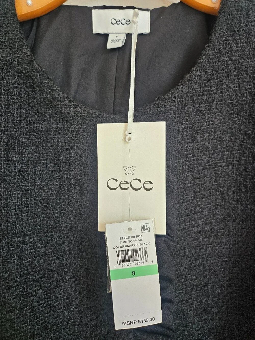 CeCe NWT Black Tweed Ruffle Trim Cropped Jacket Size 8 - Picture 14 of 16